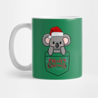 Cute Christmas koala popping out of the pocket Mug